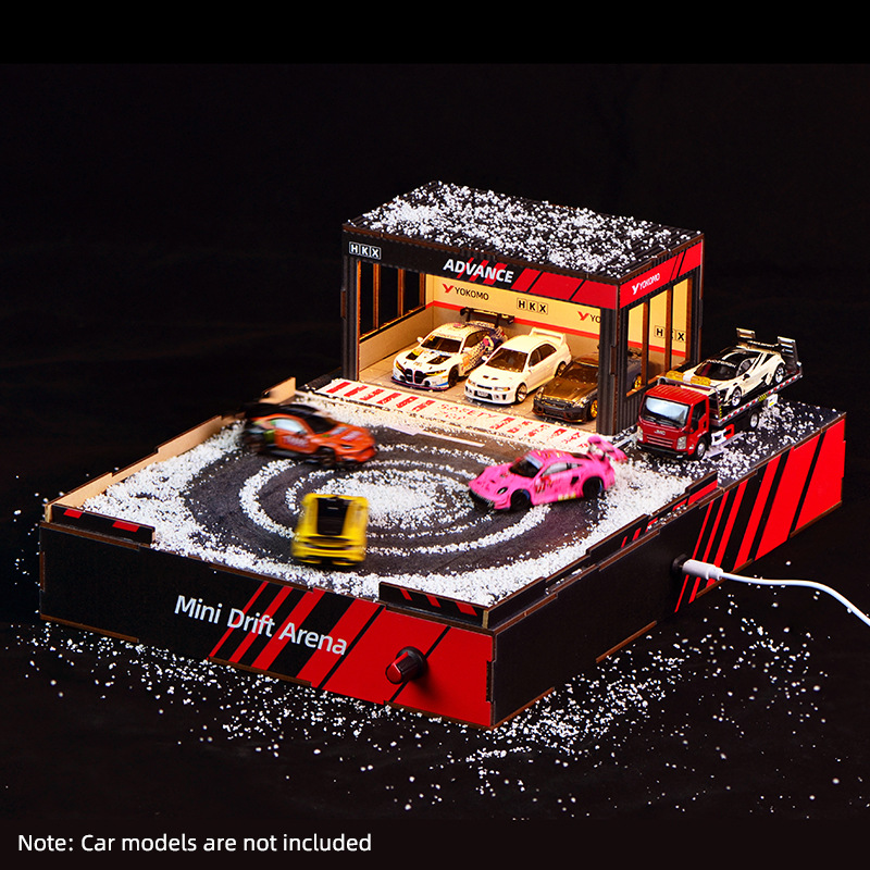 Model Kit Car - 1:64 Maßstab DIY Drift-Strecken-Diorama mit Drehbühne